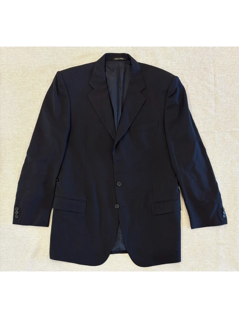 Barneys New York Italian Wool 3-Button Suit Jacket Blazer Black Mens 44 Long